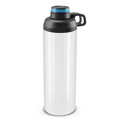 The TRENDS Primo Metal Bottle is a large 900ml stainless steel drink bottle with screw on lid. Contrasting silicone bands available.