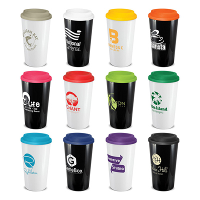 The Trends Collection Cafe Cup is a 480ml double wall reusable coffee cup with secure screw on lid.  Mix n Match.  12 colours.  Great reusable coffee cups.