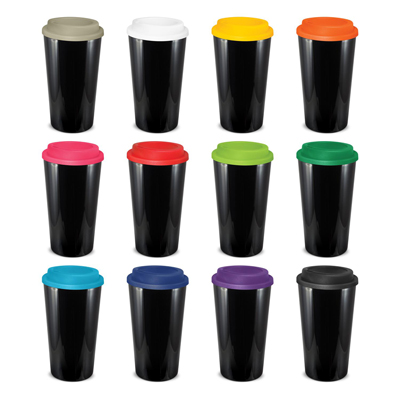 The Trends Collection Cafe Cup is a 480ml double wall reusable coffee cup with secure screw on lid.  Mix n Match.  12 colours.  Great reusable coffee cups.