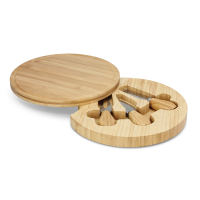 The Trends Collection Kensington Cheese Board is a taste bamboo cheese board with 2 knives and a cheese fork.  In Wood.  Laser Engraving available.  Great corporate gifts.