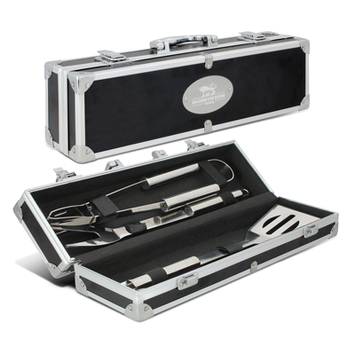 The Trends Collection Luxmore BBQ Set is a premium barbeque set is a metal & plastic case. Branding on case. Great branded bbq sets & summer products.