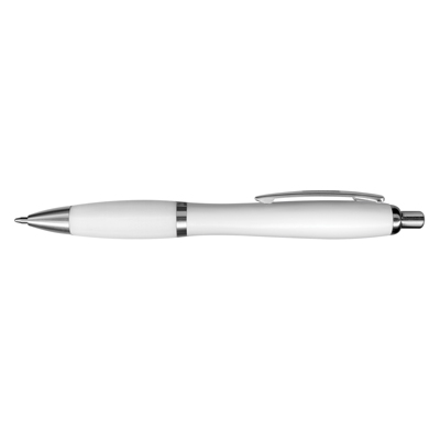 The TRENDS Vistro Pen Colour Match is a retractable plastic ball pen with shiny chrome trim. Black Ink. In Silver, White and Black.