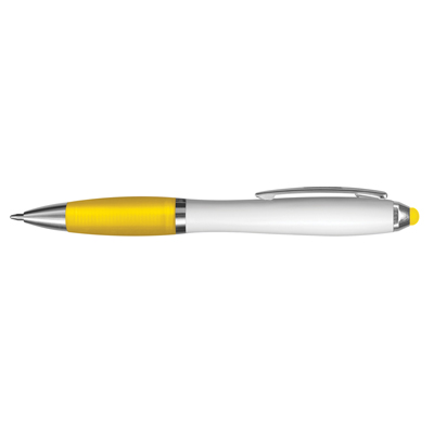 The TRENDS Vistro Stylus Pen White Barrels are a twist action plastic ball pen with white barrel. 10 colours. Great branded pens.