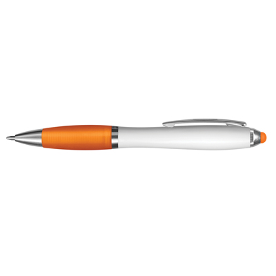 The TRENDS Vistro Stylus Pen White Barrels are a twist action plastic ball pen with white barrel. 10 colours. Great branded pens.