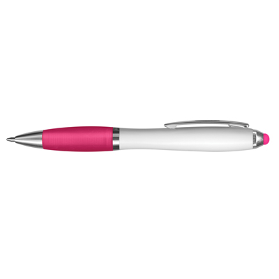 The TRENDS Vistro Stylus Pen White Barrels are a twist action plastic ball pen with white barrel. 10 colours. Great branded pens.