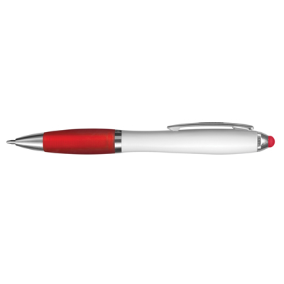 The TRENDS Vistro Stylus Pen White Barrels are a twist action plastic ball pen with white barrel. 10 colours. Great branded pens.