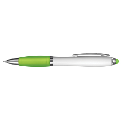 The TRENDS Vistro Stylus Pen White Barrels are a twist action plastic ball pen with white barrel. 10 colours. Great branded pens.