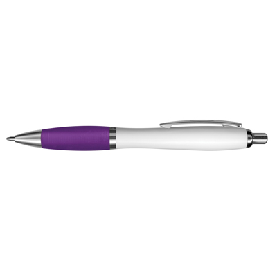 The TRENDS Vistro Pen White Barrel is a retractable plastic ball pen with white barrel.  Soft touch grip.  10 colours.  Great branded pens.