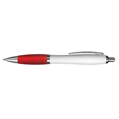 The TRENDS Vistro Pen White Barrel is a retractable plastic ball pen with white barrel.  Soft touch grip.  10 colours.  Great branded pens.