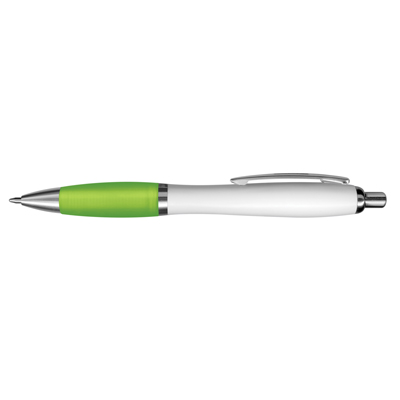 The TRENDS Vistro Pen White Barrel is a retractable plastic ball pen with white barrel.  Soft touch grip.  10 colours.  Great branded pens.