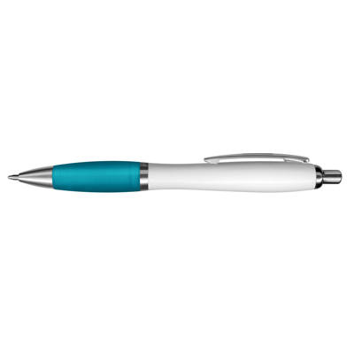 The TRENDS Vistro Pen White Barrel is a retractable plastic ball pen with white barrel.  Soft touch grip.  10 colours.  Great branded pens.