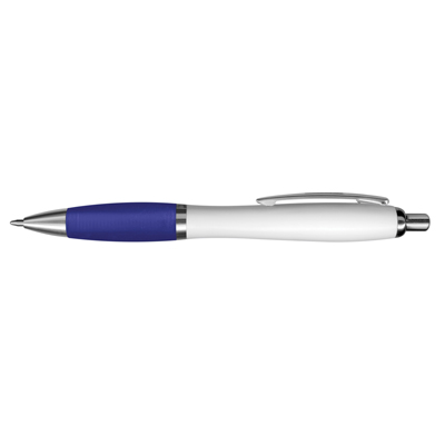 The TRENDS Vistro Pen White Barrel is a retractable plastic ball pen with white barrel.  Soft touch grip.  10 colours.  Great branded pens.
