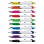The TRENDS Borg Pen White Barrel is a retractable plastic ball pen with white barrel.  10 colours.  Black Ink.  Great branded pens.