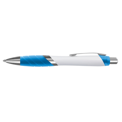 The TRENDS Borg Pen White Barrel is a retractable plastic ball pen with white barrel. 10 colours. Black Ink. Great branded pens.