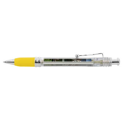 The TRENDS Pluto Banner Pen is a retractable plastic & metal pen with clear barrel.  Pull out banner.  6 colours.  Blue or Black Ink. 