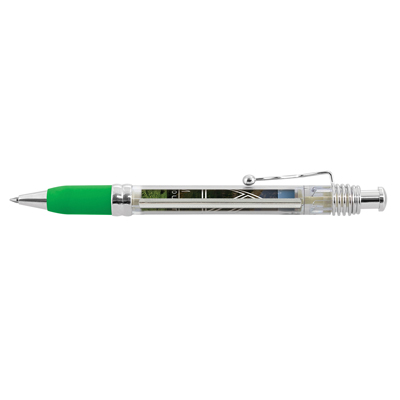 The TRENDS Pluto Banner Pen is a retractable plastic & metal pen with clear barrel.  Pull out banner.  6 colours.  Blue or Black Ink. 