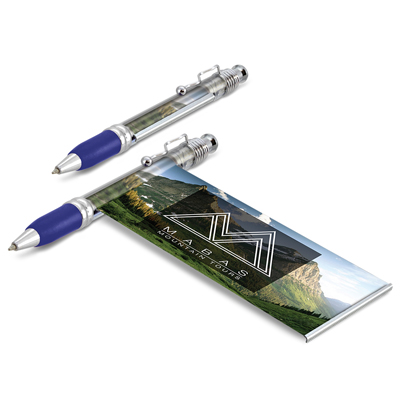 The TRENDS Pluto Banner Pen is a retractable plastic & metal pen with clear barrel.  Pull out banner.  6 colours.  Blue or Black Ink. 