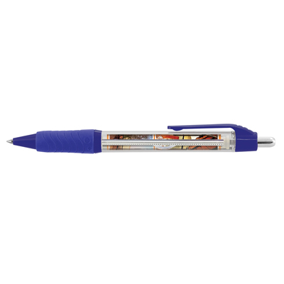 The TRENDS Aries Banner Pen is a retractable plastic ball pen with clear barrel and soft grip. Pull out Banner. Blue or Black Ink
