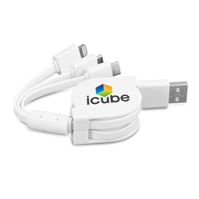 The Trends Collection Retractable 3-in-1 Charging Cable is a convenient retractable triple connector cable.  In White.  Great branded phone accessories.