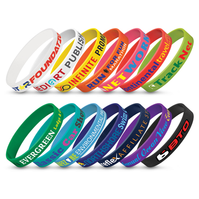 The TRENDS Silicone Wrist Bands are great for many events.  14 colours.  20 working day lead time.  Great promo event product. 