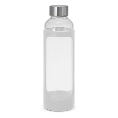 The TRENDS Venus Bottle Silicone Sleeve is a 600ml borosilicate glass drink bottle with soft touch silicone sleeve.  10 colours.  Print or engrave.