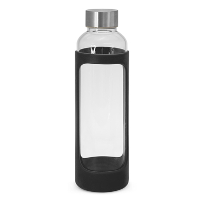 The TRENDS Venus Bottle Silicone Sleeve is a 600ml borosilicate glass drink bottle with soft touch silicone sleeve.  10 colours.  Print or engrave.