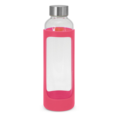 The TRENDS Venus Bottle Silicone Sleeve is a 600ml borosilicate glass drink bottle with soft touch silicone sleeve.  10 colours.  Print or engrave.