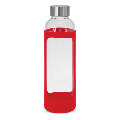 The TRENDS Venus Bottle Silicone Sleeve is a 600ml borosilicate glass drink bottle with soft touch silicone sleeve.  10 colours.  Print or engrave.