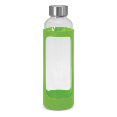 The TRENDS Venus Bottle Silicone Sleeve is a 600ml borosilicate glass drink bottle with soft touch silicone sleeve.  10 colours.  Print or engrave.