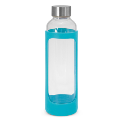 The TRENDS Venus Bottle Silicone Sleeve is a 600ml borosilicate glass drink bottle with soft touch silicone sleeve.  10 colours.  Print or engrave.