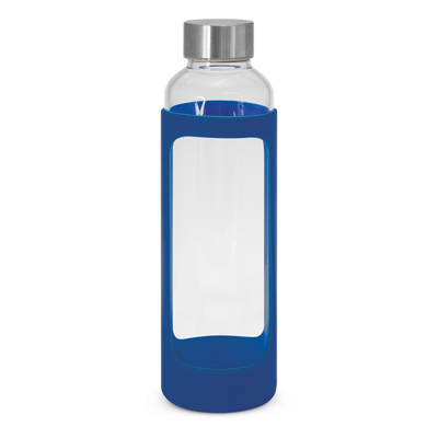The TRENDS Venus Bottle Silicone Sleeve is a 600ml borosilicate glass drink bottle with soft touch silicone sleeve.  10 colours.  Print or engrave.
