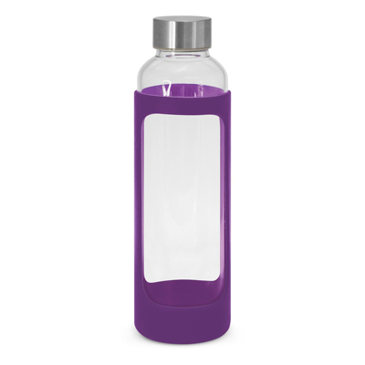 The TRENDS Venus Bottle Silicone Sleeve is a 600ml borosilicate glass drink bottle with soft touch silicone sleeve.  10 colours.  Print or engrave.