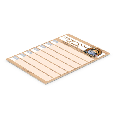 The TRENDS A5 Note Pad is an A5 note pad with 25 leaves.  70gsm paper.  Full colour printing.  Great branded stationery.