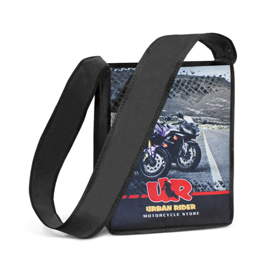 The Trends Collection Frankfurt Slinger Bag is a messenger style tote bag with shoulder strap.  Sublimation printed.  Great branded slinger bags.
