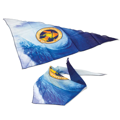 The Trends Collection Triangle Bandana is a lightweight polyester bandana with full colour sublimation printed one side.  Great branded bandana promo products.