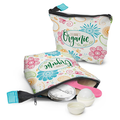 The Trends Collection Trento Cosmetic Bag is a petite cosmetic bag made from 140gsm cotton and full colour branding.  Great custom branded beauty bags
