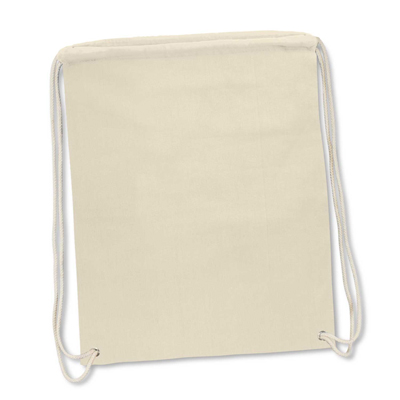 The TRENDS Brazil Cotton Drawstring Backpack is a 140gsm cotton backpack with white drawstrings.  Natural.  Full Colour branding.