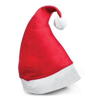 The Trends Collection Santa Hat is a novelty santa hat made from poly felt.  One size will fit most.  Red/White.  Great branded xmas promotional products.