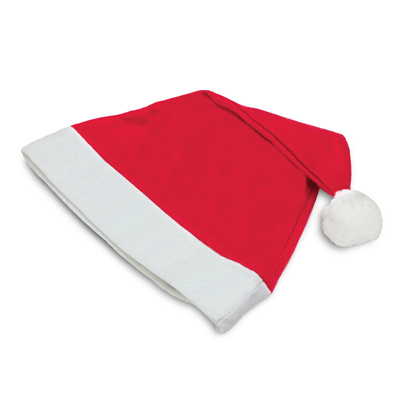 The Trends Collection Santa Hat is a novelty santa hat made from poly felt.  One size will fit most.  Red/White.  Great branded xmas promotional products.
