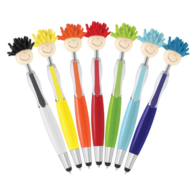 The TRENDS Mop Topper Pen is a fun, retractable plastic & metal ball pen with smiley faced head.   7 colours.  Great branded pens.