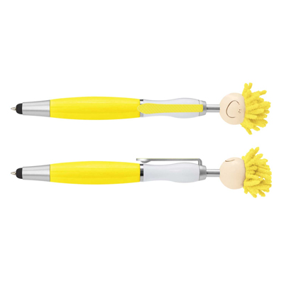 The TRENDS Mop Topper Pen is a fun, retractable plastic & metal ball pen with smiley faced head.   7 colours.  Great branded pens.