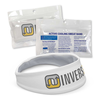 The TRENDS Active Cooling Sweat Band is a futuristic lightweight head sweat band with cooling towel technology.  Sublimation printed.