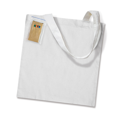 The Trends Collection Sonnet Colouring Tote Bag is an eco friendly  reusable 135gsm cotton tote bag.  Crayons provided.  Great branded colouring tote bags.