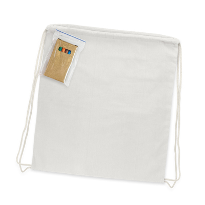 The Trends Collection Cotton Colouring Drawstring Backpack is an eco friendly 120gsm cotton drawstring backpack.  6 crayons.  Great branded kids backpacks.