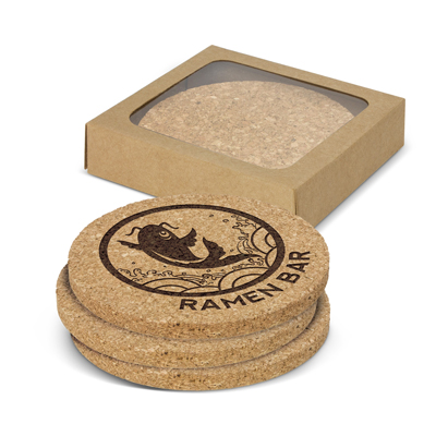The TRENDS Oakridge Cork Coaster Round is a set of 4 robust and stylish natural cork coasters.  Print or engrave. 