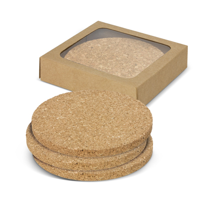 The TRENDS Oakridge Cork Coaster Round is a set of 4 robust and stylish natural cork coasters. Print or engrave.