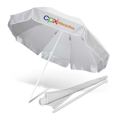 The Trends Collection Bahama Beach Umbrella is a large 113cm rib length, 8 panel beach umbrella.  In White/Silver.  Great branded beach umbrellas.