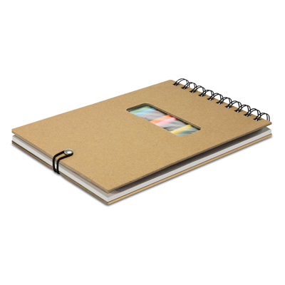 The Trends Collection Pictorial Note Pad is a top opening pad with 50 leaves of plain paper and 12 colouring pencils. Great branded colouring set promo products.