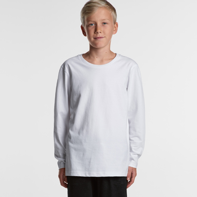 The AS Colour Youth Long Sleeve Tee is a 180gsm crew neck, 100% combed cotton long sleeve tee.  In 3 colours.  Sizes 8 -16.  Great branded long sleeve kids tees.