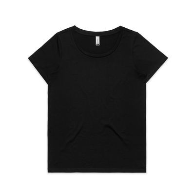 The AS Colour Shallow Scoop Tee is a 150gsm 100% cotton tee..  Available in 4 colours.  Sizes XS - XL.  Great branded printed women's tees.